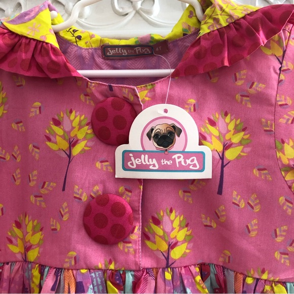 4t NWT Jelly the Pug Girls Dress Candy Forrest Hanna pink yellow hood - Picture 2 of 8